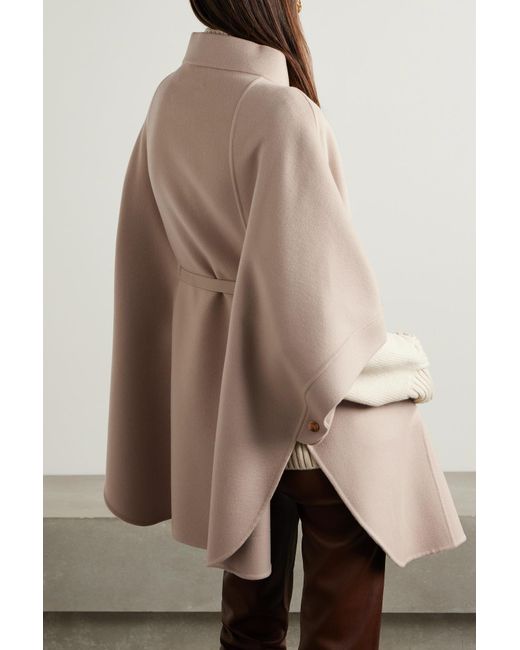 Loro Piana Belted Leather-trimmed Cashmere Cape in Natural | Lyst UK