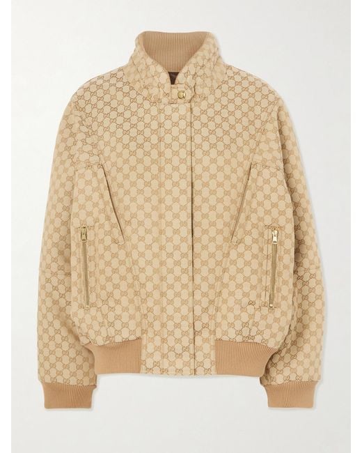 Gucci Natural Canvas-Jacquard Turtleneck Bomber Jacket