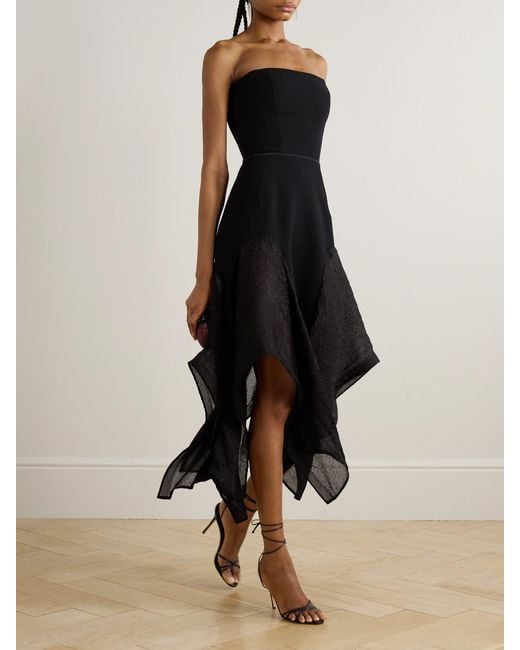 Maticevski Black Sybil Strapless Asymmetric Crepe And Crinkled-Organza Dress