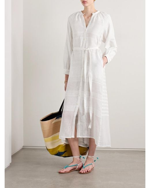 Lemlem White Makeda Maxikleid Aus Gestreifter Baumwollgaze Mit Bindegürtel