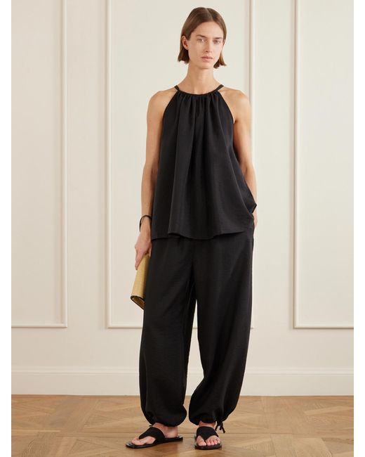 Totême Black Gathered Lyocell-Blend Halterneck Top