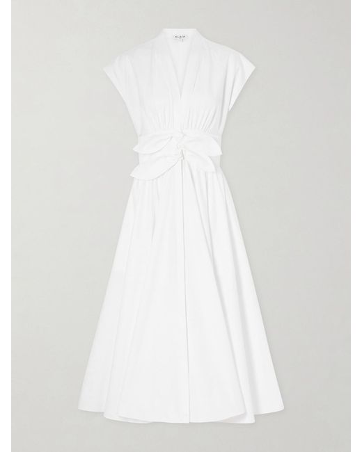 Alaïa White Knot-Detailed Belted Cotton-Poplin Midi Dress