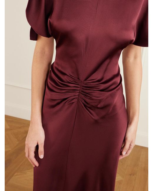 Victoria Beckham Red Isabella Ruched Satin Gown