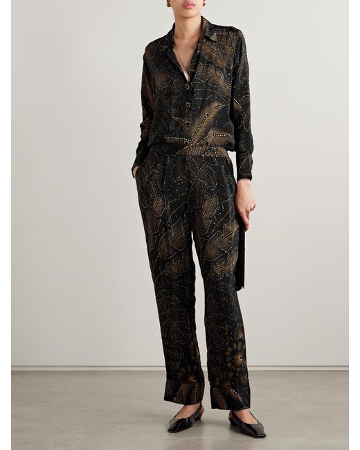 Pantalon Droit En Crêpe De Chine Imprimé À Cristaux Farm Rio en coloris Black