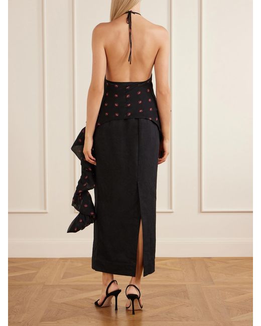 LIBEROWE Black Tamara Printed Silk-Chiffon Peplum Blouse