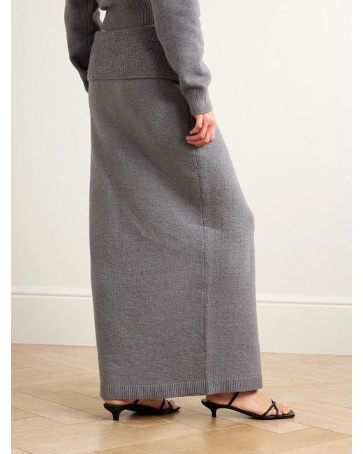 Skims Gray Textured Knit High Slit Long Skirt – Dark Heather – Maxirock Aus Strukturiertem Strick
