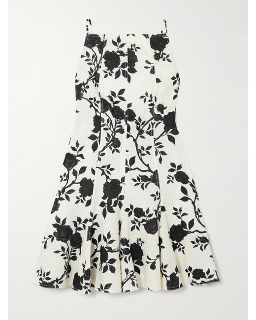 Self-Portrait White Minikleid Aus Einer Leinen-Baumwollmischung Mit Blumenprint, Rückenausschnitt Und Schleife