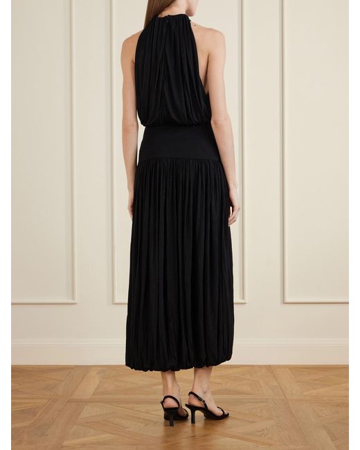 Totême Black Gathered Jersey Midi Dress