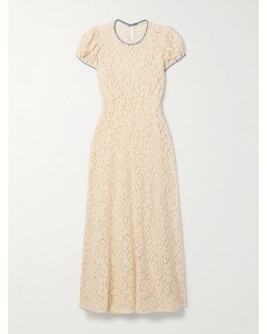 Doen Natural Katarina Satin-Trimmed Corded Lace Midi Dress