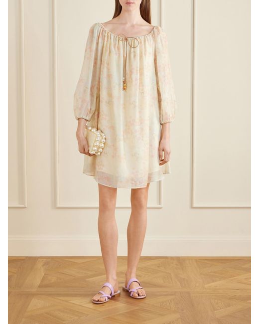 BERNADETTE Natural Bonnie Floral-Print Lyocell-Blend Mini Dress