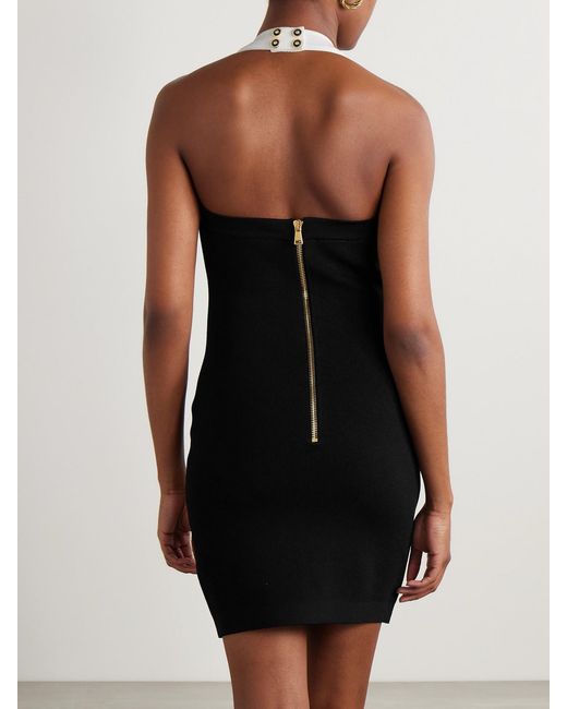 Balmain White Button-Embellished Knitted Halterneck Mini Dress