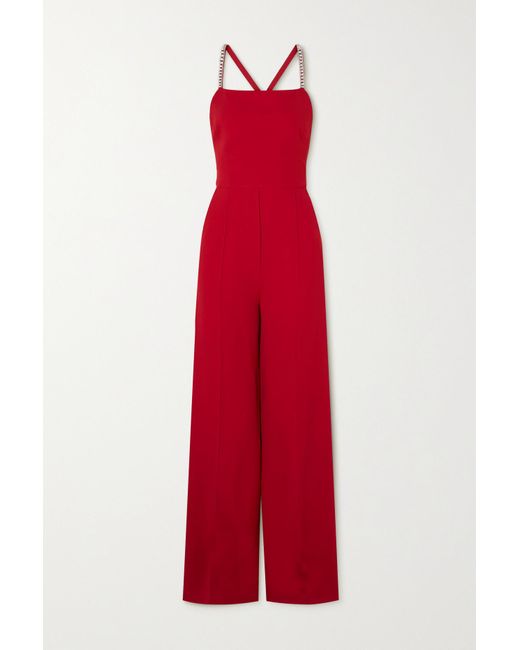 Elie Saab Red Crystal-embellished Crepe Jumpsuit