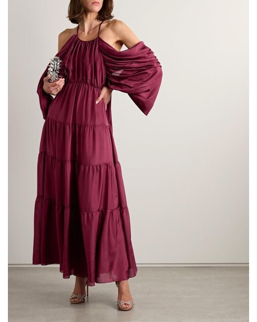 Robe Longue Épaules Nues Froncée En Satin De Soie Tallow Zimmermann en coloris Red