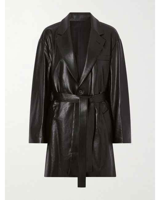 Ssstein Black Belted Leather Trench Coat