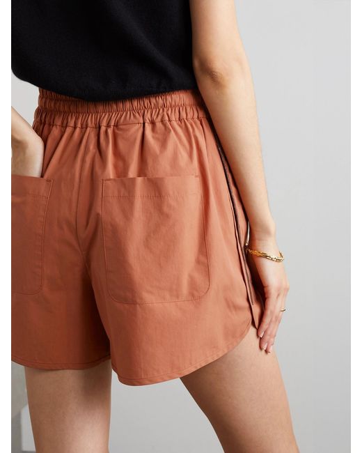 Brunello Cucinelli Orange Bead-Embellished Cotton-Poplin Shorts