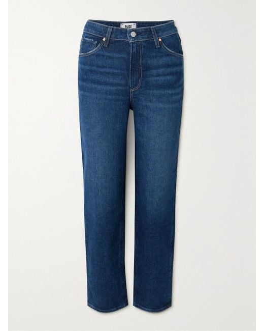 PAIGE Blue Net Sustain Sarah Cropped Stretch High-Rise Straight-Leg Organic Jeans