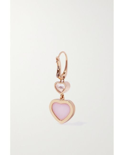Chopard Pink Happy Hearts 18-Karat Rose, Opal And Diamond Earrings