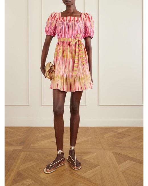 Saloni Pink Yashi Belted Printed Cotton Mini Dress
