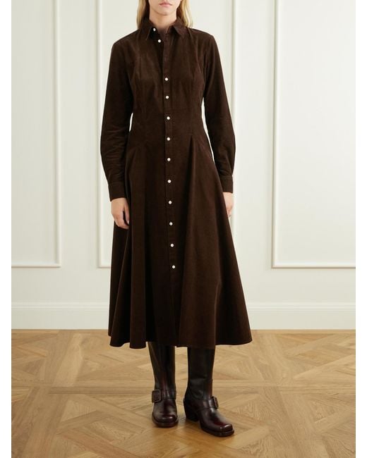 Polo Ralph Lauren Brown Cotton-Corduroy Midi Dress