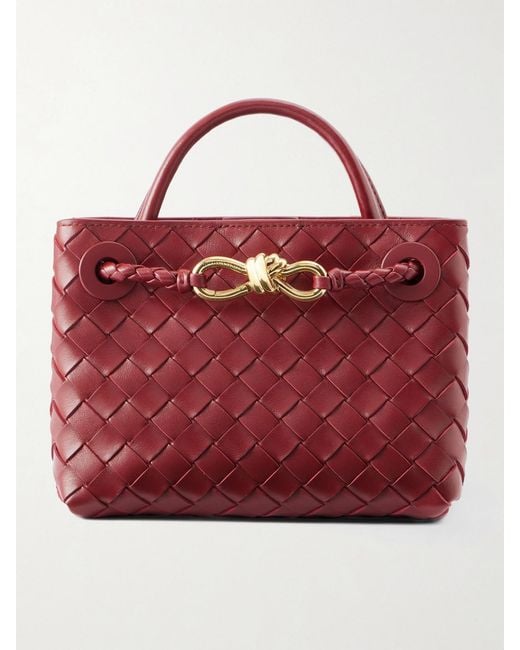 Bottega Veneta Red Mini Andiamo Intrecciato Leather Tote