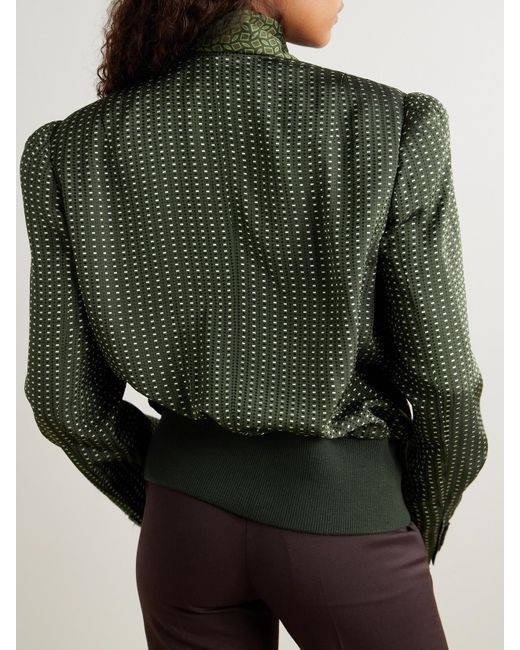 Dries Van Noten Green Bomberjacke Aus Bedrucktem Twill Mit Schluppe Aus Satin