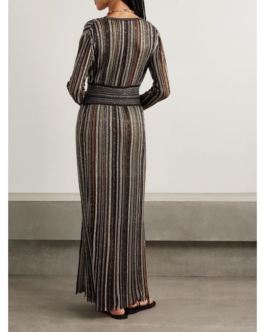Missoni Black Maxikleid Aus Gestreiftem Jersey Mit Pailletten Und Wickeleffekt
