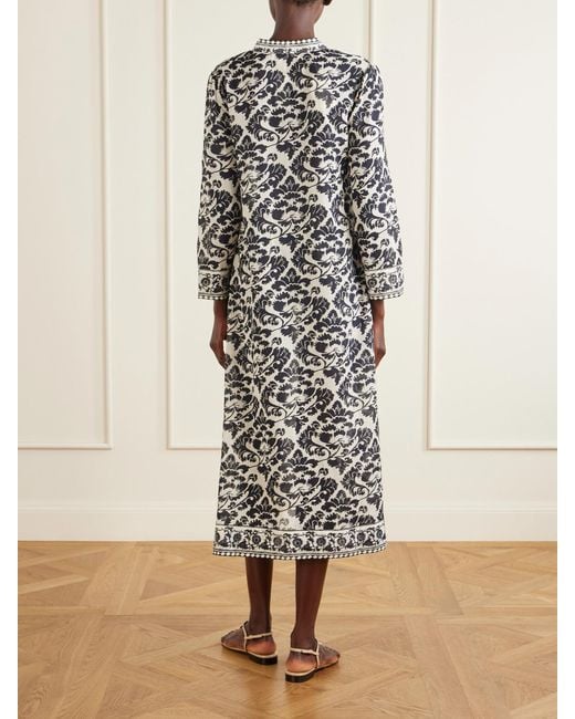 Emporio Sirenuse White Giada Printed Cotton Midi Dress