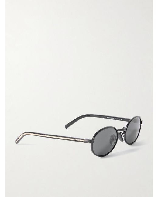 Prada Gray Oval-Frame Metal Sunglasses