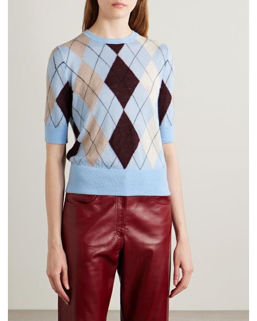 Khaite Blue Anders Pullover Aus Einer Kaschmir-Mohairmischung Mit Argyle-Muster