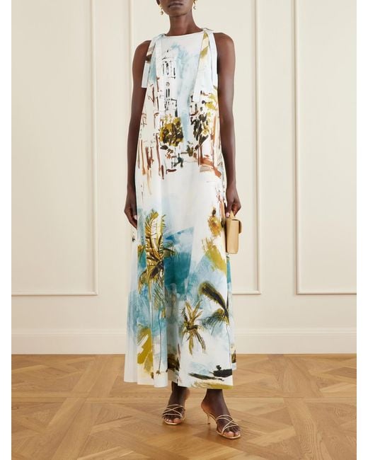 Oscar de la Renta White Printed Cotton-Blend Poplin Maxi Dress