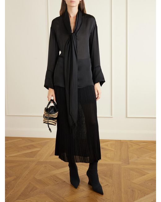 Balmain Black Knotted Silk Shirt