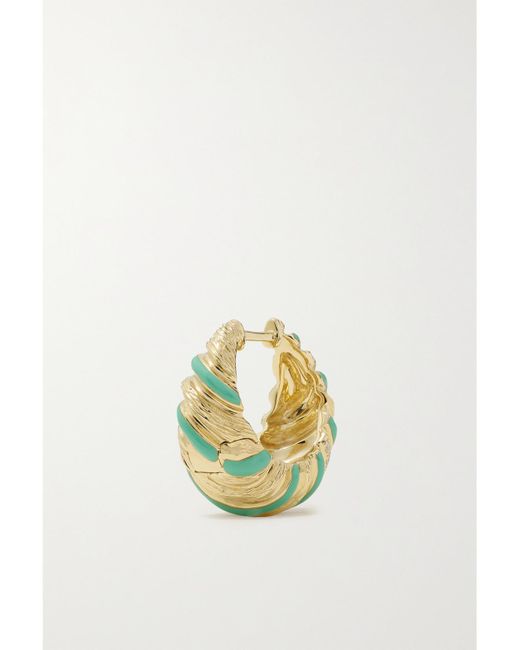 Yvonne Léon Metallic 9-Karat, Enamel And Diamond Hoop Earrings