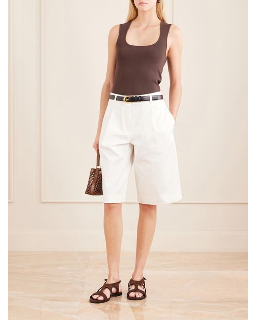 Matteau White Pleated Organic Cotton-Blend Twill Shorts