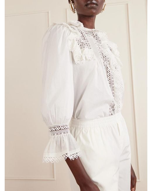 Saint Laurent White Crochet-Trimmed Cotton-Voile Blouse