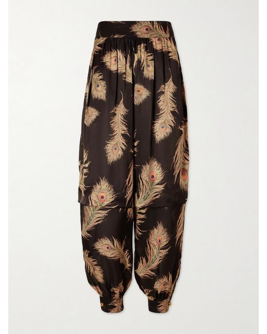 Zimmermann Black Valiant Harem Floral-Print Silk Pants