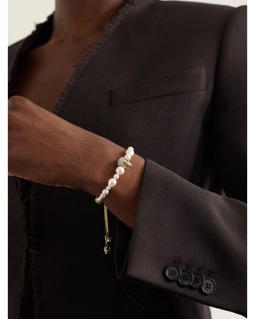 Alexander McQueen Natural Goldfarbenes Armband Mit Kristallen Und Kunstperlen