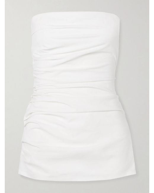 Proenza Schouler White Lena Strapless Gathered Cotton-Blend Poplin Top
