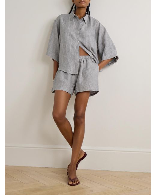 Deiji Studios Gray The 03 Set Aus Hemd Und Shorts Aus Vorgewaschenem Leinen Mit Streifenmuster