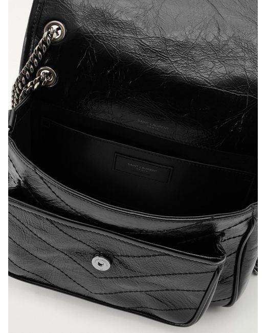 Saint Laurent Black Niki Baby Quilted Crinkled-Leather Shoulder Bag