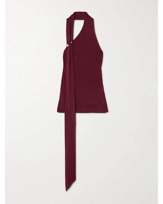 Galvan Red Pierced Embellished Asymmetric Knitted Top