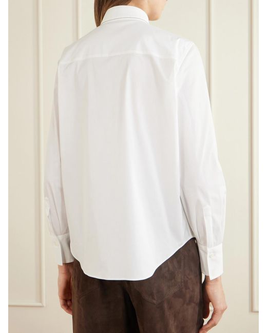 Brunello Cucinelli White Embellished Cotton-Blend Shirt