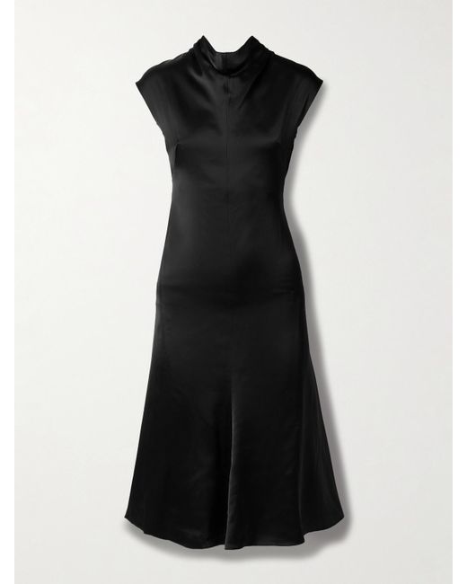 Robe Midi En Satin De Soie À Découpe Acne en coloris Black