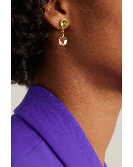 Pippa Small Metallic 18-Karat, Aquamarine And Peridot Earrings