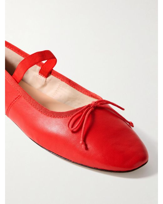 Loeffler Randall Red Leonie Bow-Embellished Leather Flats