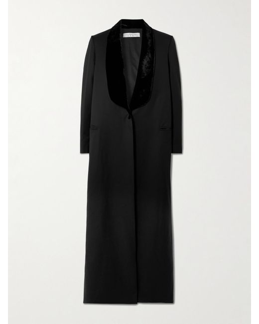 Abadia Black Joud Mantel Aus Twill Aus Einer Wollmischung Mit Samtbesatz
