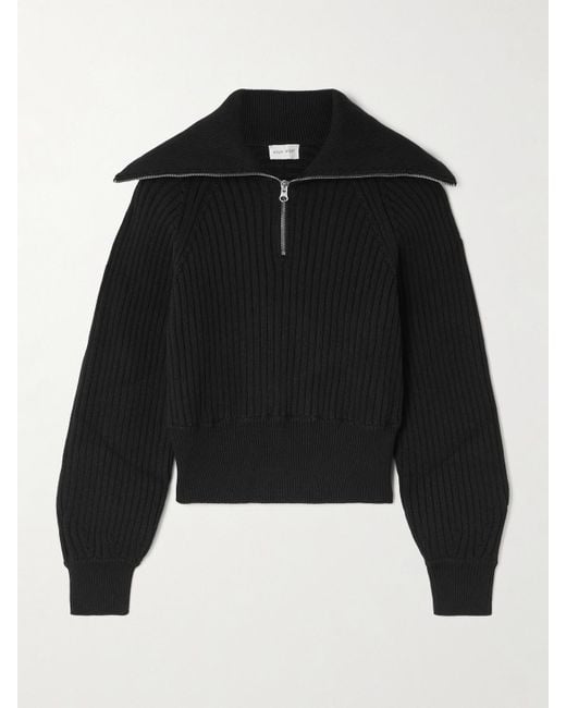 High Sport Black Chester Ribbed Cotton-Blend Half-Zip Sweater