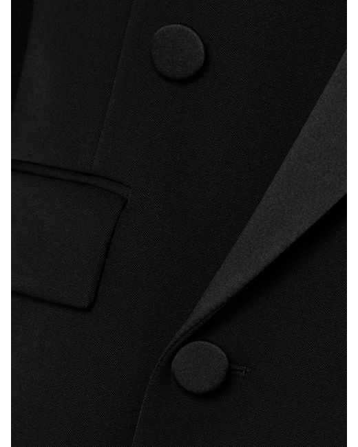 Saint Laurent Black Double-Breasted Satin-Trimmed Wool Blazer