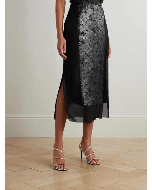 Joseph Black Cambo Pailette-Embellished Crepe De Chine Midi Skirt