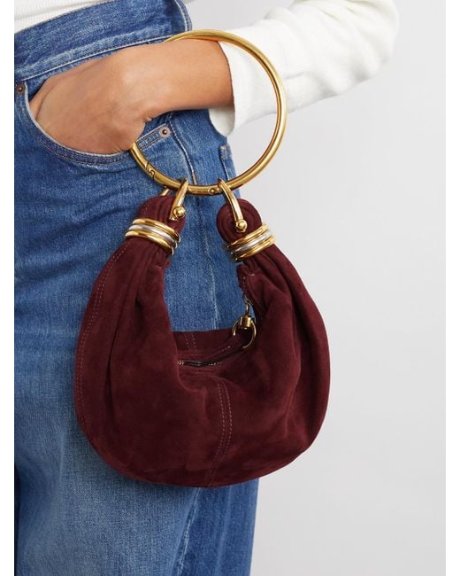 Chloé Purple Bracelet Embellished Leather-Trimmed Suede Shoulder Bag