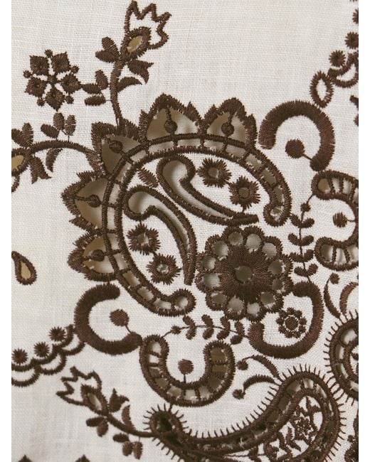 Zimmermann Natural Ascension Leather-Trimmed Broderie Anglaise Linen Shorts